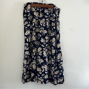 Vintage Two Twenty Blue White Sunflower Rayon Maxi Pull On Skirt Large